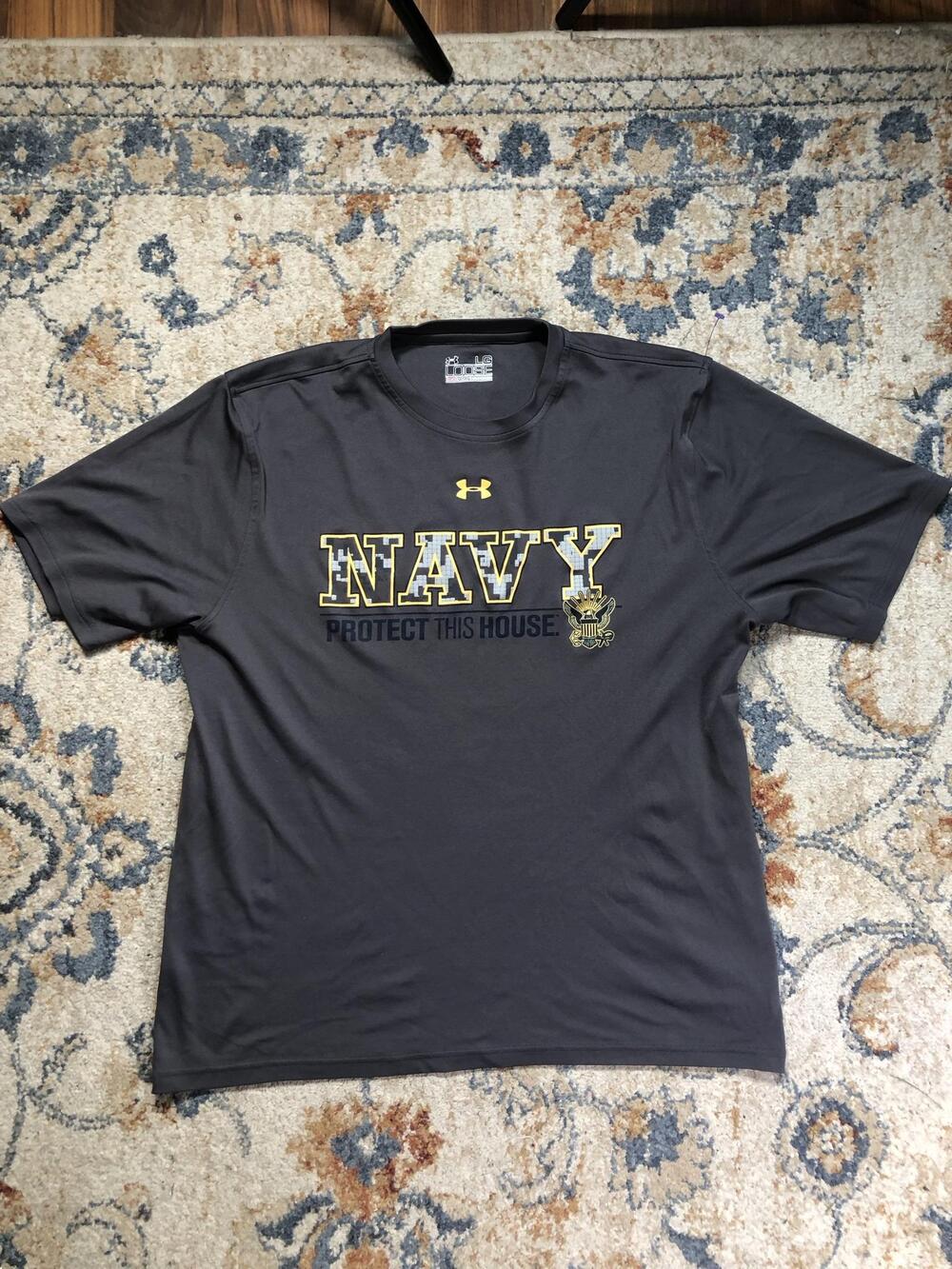 Navy Midshipmen Shirt Mens Large Gray NCAA Football Under Armour Tee HeatGear